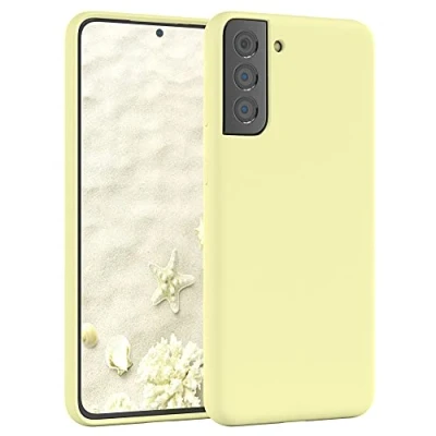 Abbildung von EAZY CASE Premium Silikon Handyhülle kompatibel mit Samsung Galaxy S21 Plus 5G, Slimcover Kameraschutz und Innenfutter, Silikonhülle, Schutzhülle, Bumper, Handy Case, Softcase, Blassgelb, Gelb