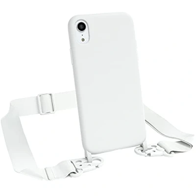 Abbildung von EAZY CASE Premium Silikon 2 in 1 Handykette kompatibel mit iPhone XR Handyhülle Umhängeband, Handykordel Silikonhülle, Hülle Band, Kette für Smartphone, Weiß