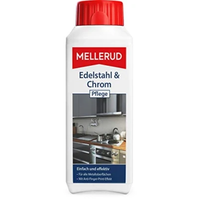 Abbildung von MELLERUD Edelstahl &amp; Chrom Pflege 1 x 0,25 l Wirkungsvolles Reinigungsmittel gegen Schmutz und Fingerabdrücke für Metall Oberflächen im Innen Außenbereich