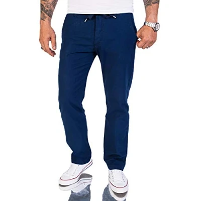 Abbildung von Rock Creek Herren Leinen Optik Hose Stoffhose Sommerhose Regular Fit Chino Hosen Männer Gummizug Herrenhosen Lang Strandhose RC 2152 Navy W38 L34