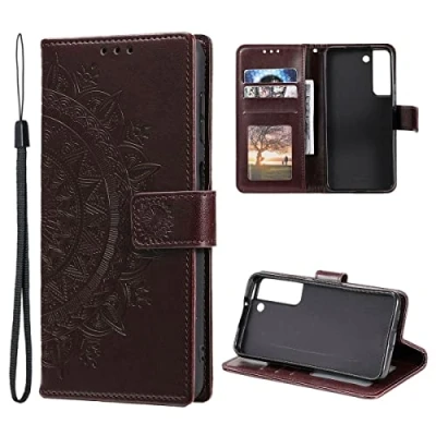 Abbildung von CoverKingz Schutzhülle kompatibel mit Samsung Galaxy S22 5G Handycover Kartenfach Schutztasche Wallet Flip Case klappbar Motiv Mandala Braun