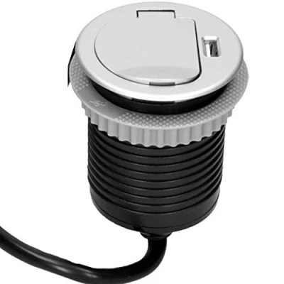 Abbildung von ORNO AE 1373(GS) Versenkbare Einbau Steckdosenleiste 1 Fach + 1x USB, 3680W, 1,8m Kabellänge (Silber)