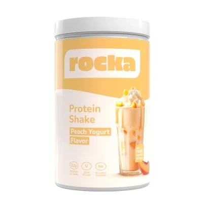 Abbildung von Rocka Nutrition Protein Shake veganes Proteinpulver Pflanzliches Pulver mit 22 g pro Portion Multikomponentenprotein 100% Geschmack (900 g, Peach Yogurt)