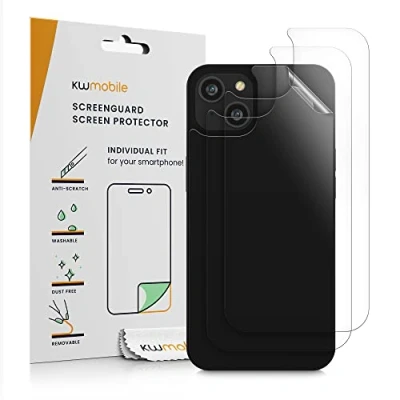Abbildung von kwmobile 3X Schutzfolie Rückseite kompatibel mit Apple iPhone 14 Plus Folie Backcover Smartphone Handyfolie transparent