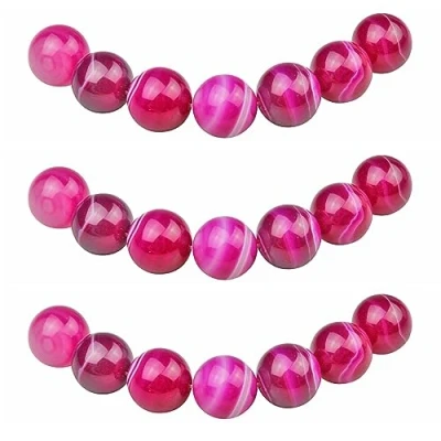 Abbildung von MJDCB Perlen zum Auffädeln 10mm 35 stück Rose Rot Gestreifter Achat Halbedelsteine mit Loch Natürliche Lose Runde Steinperlen für Herstellung Schmuck Armbänder Halsketten