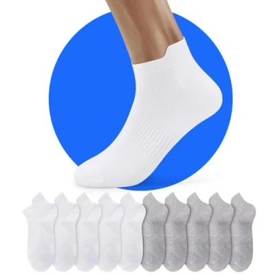 Abbildung von NUOZA Socken Damen 35 38 Weiß Sneakersocken Herren Kurze Snickers Sneaker Kurzsocken Damensocken Sport Söckchen Baumwolle Atmungsaktive Grau 10 Paar