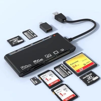 Abbildung von 7 in 1 USB C Lightning 3.0 Multi Card Reader für iPhone,iPad,MacBook,Samsung unterstützt SD,CF,Micro SD,XD,MS,TF Kompatibel mit iOS,Android,Windows,Mac OS,Linux