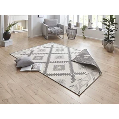 Abbildung von NORTHRUGS in und Outdoor Teppich Malibu 160x230cm Wendeteppich Wetterfest Modern Geometrisches Muster Läufer für Balkon Terrasse Garten Wintergarten Wohnzimmerteppich Wasserfest Grau Creme
