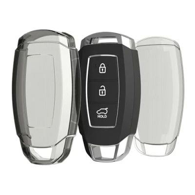 Abbildung von kwmobile Autoschlüssel Hülle kompatibel mit Hyundai 3 Tasten Keyless Go Schlüsselhülle Silikon Cover Schwarz Transparent