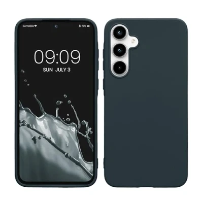 Abbildung von kwmobile Hülle kompatibel mit Samsung Galaxy A35 weiches TPU Silikon Case Cover geeignet für kabelloses Laden Dunkler Schiefer