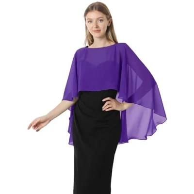 Abbildung von Hotshawl Capelets für Frauen Chiffon Cape Schals und Wraps Abendkleid Hochzeit Umhänge Cover Up, Violett, Einheitsgröße