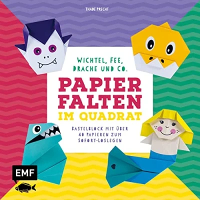 Abbildung von Papierfalten im Quadrat: Wichtel, Fee, Drache und Co. Bastel Kids: Bastelblock mit über 40 Papieren zum Sofort Loslegen Für Kinder ab 5 Jahren ... Faltlinien lustigen Gesichtern