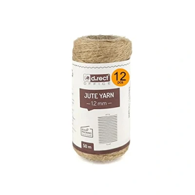 Abbildung von D.RECT 50m Jute Schnur 12 Stück Natur Braun Kordel Packschnur Geschenk Band Bastelschnur Dekokordel 1,2mm Dicke Für: Verpackung, DIY Kunst Handwerk, Floristik, Dekoration, 110983