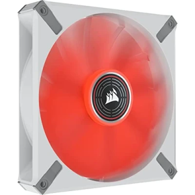 Abbildung von Corsair ML140 LED ELITE, 140mm PWM Lüfter mit weißer Rahmen (CORSAIR AirGuide Technologie, Magnetschwebelager, Bis zu 1.600 U/min, acht helle LEDs, Geräuscharm, Hoher Luftstrom) Einzelpackung Rot