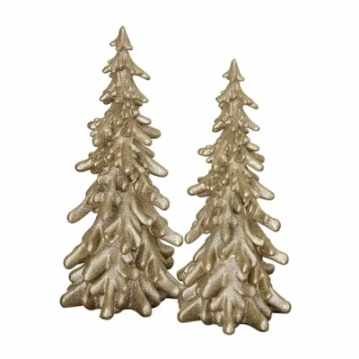 Abbildung von Loberon Deko Baum 2er Set Tolvene, Zwei Größen, Winterlicher Glanz, Funkelndes Glitzer Finish, Weihnachtsdekoration, Weihnachten, Polyresin, Champagner