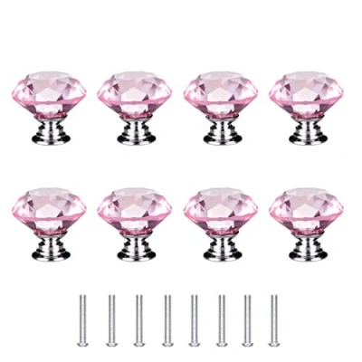 Abbildung von Concisea 8 Stück 30 mm Diamant Kristall Moebelknopf,Schrank Knöpfe Mit Schrauben,für Küche, Büro, Bad , Wohn Schlaf Kinderzimmer.(Pink)