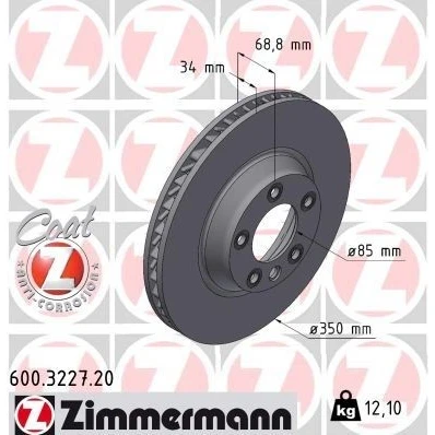 Abbildung von ZIMMERMANN COAT Z 600.3227.20 Bremsscheibe 350 34 6/5 5 130 innenbelüftet beschichtet hochgekohlt PORSCHE: Cayenne, VOLKSWAGEN: Touareg I, AUDI: Q7