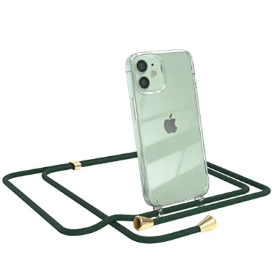 Abbildung von EAZY CASE Handykette kompatibel mit iPhone 12 Mini Handyhülle Umhängeband, Handykordel Schutzhülle, Silikonhülle, Hülle Band, Stylische Kette für Smartphone, Grün