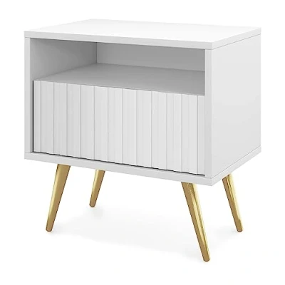 Abbildung von Selsey Nachttisch Beistellschrank Beistelltisch Nachtschrank Mit Schublade Und Fach Weiß Goldene Beine Bello