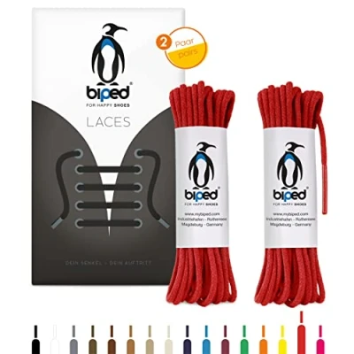 Abbildung von biped LACES 2 Paar runde Schnürsenkel aus Baumwolle ø mm dünn Premium Rundsenkel für Lederschuhe und Stiefel reißfest waschbar made in EU z2900(rot,75 cm)