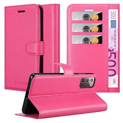 Abbildung von Cadorabo Hülle kompatibel mit Samsung Galaxy Note 20 Handyhülle aus Kunst Leder Flip Klappbare Stoßfeste Magnetische [Standfunktion] [Kartenfächern] Cover für Tasche in Pink