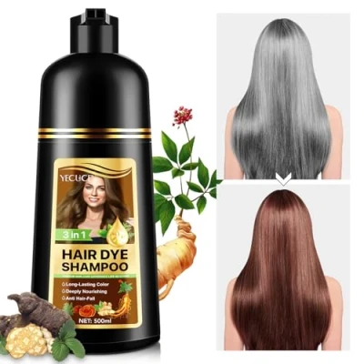 Abbildung von Hair Dye Shampoo 3 IN 1, 500ML Haarfärbeshampoo Haarfärbung für Graue Haare, Haarfarben Farbshampoo, Instant Männer Frauen (Kastanienbraun)