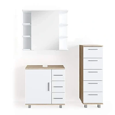 Abbildung von Vicco Badmöbel Set Ilias, Sonoma/Weiß, 3 Teile, mit Midischrank
