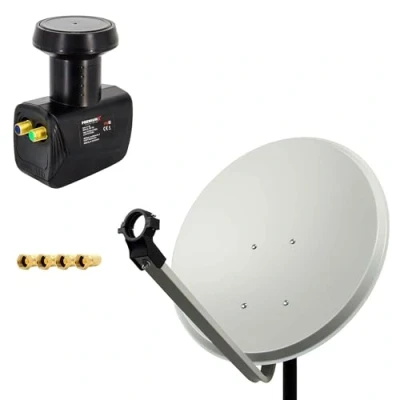 Abbildung von PremiumX Satelliten Komplettanlage 60cm Satellitenschüssel ALU Hellgrau Satellitenantenne SAT Twin LNB 4X F Stecker 2 Teilnehmer