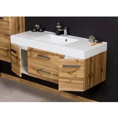 Abbildung von Quentis Badmöbel Zeno, Breite 120 cm, Waschbecken mit Unterschrank, Holzdekor Eiche Natur, Waschbeckenunterschrank montiert