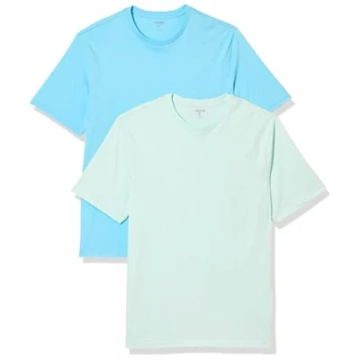 Abbildung von Amazon Essentials Herren Kurzärmliges T Shirt mit Rundhalsausschnitt in normaler Passform, 2er Pack, Aquablau/Hellblau, XXL