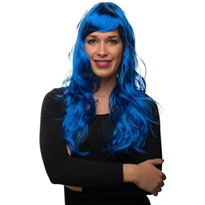 Abbildung von Sexy Langhaar Damen Frauen Perücke lockig/gewellt für Fasching Karneval Motto Party 13 Farben (Blau)