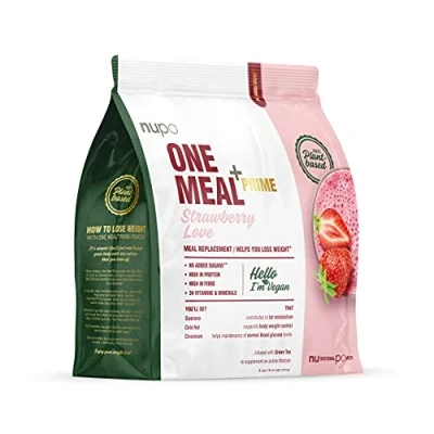 Abbildung von NUPO One Meal + Prime Vegan Shake Erdbeere I Nahrungsersatz zum abnehmen Leckeres Mahlzeitersatz Pulver für effiziente Gewichtsabnahme 360g Ohne Zuckerzusatz Reich an Protein