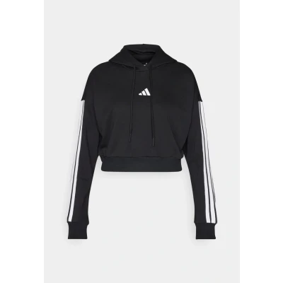 Abbildung von adidas Sportswear Essentials Stripes Cropped Kapuzenpullover, Damen, Größe: Medium, Black/white