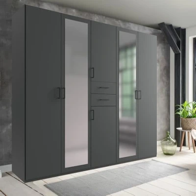 Abbildung von Lomadox Schlafzimmer Kleiderschrank Drehtürenschrank 225cm in Graphit, mit 6 Türen, 2 Schubladen, Kleiderstangen