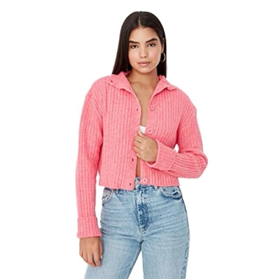 Abbildung von Trendyol Damen Women&#039;s Regular Fit Stand up Collar Cardigan Pullover, Rosa, S EU