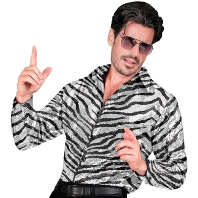 Abbildung von W WIDMANN MILANO Party Fashion Pailletten Hemd für Herren, Disco Fever, Schlagermove, Animal Print, Herrenhemd