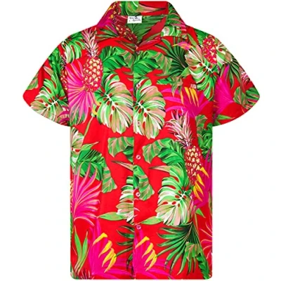 Abbildung von King Kameha Funky Hawaiihemd, Kurzarm, Print Pineapple Leaves, Rot, XXL