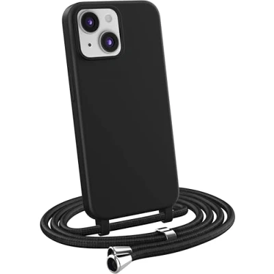Abbildung von MyGadget Handykette für iPhone 13 Mini [ Hülle mit verstellbaren Band ] TPU Handyhülle Handyband zum Umhängen Kordel Schnur Case Schutzhülle Schwarz