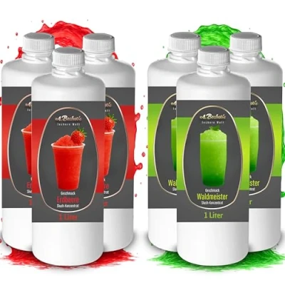 Abbildung von A. Becker&#039;s Slush Eis Sirup Ohne Azofarbstoffe 2x 3L Erdbeere und Waldmeister Vegan 1L Konzentrat ergibt 6L Getränkesirup für Zubereitung in Maschine Mixer