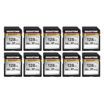 Abbildung von Gigastone 4K Kamera Pro 128GB SDXC Speicherkarte 10er Pack mit bis zu 100 MB/Sek. für Digitalkameras Canon Sony Nikon Olympus, UHD Videoaufnahmen UHS I U3 V30 Klasse 10