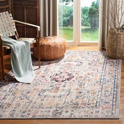 Abbildung von SAFAVIEH Traditionell Teppich für Wohnzimmer, Esszimmer, Schlafzimmer Madison Collection, Kurzer Flor, Grau und Blau, 122 X 183 cm