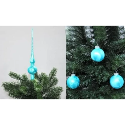 Abbildung von JACK by Thüringer Glas Eislack Christbaumspitze 28cm + 12x Christbaumkugeln 6cm Spitze Weihnachtskugel Set, Farbe:Türkis