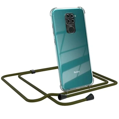 Abbildung von EAZY CASE Handykette kompatibel mit Xiaomi Redmi Note 9 / 10X 4G Handyhülle Umhängeband, Handykordel Schutzhülle, Silikonhülle, Hülle Band, Kette Hülle, Grün Clips Schwarz