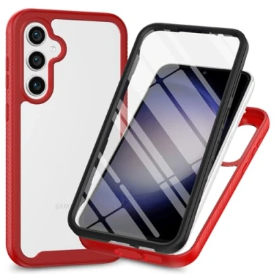 Abbildung von XINNI Hülle für Samsung Galaxy A35 5G, 360 Grad Stoßfeste Schutzhülle mit Integriertem Bildschirmschutz, Robuster Bumper Outdoor Full Body Case, Rot