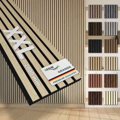 Abbildung von HEXIM Lamellen Grande 280cm Akustikpanelee XXL Wandpaneele 21mm Schalldämmung Echtholzfurnier Akustikfilz Lamellenwand Hellbraun (1 Paneel / 0,854m² Light Oak)