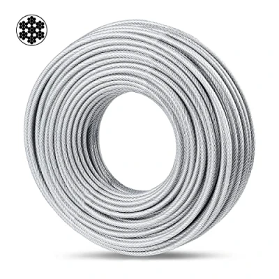 Abbildung von hannger Drahtseil Ø5mm, 30M Länge Spanndraht Stahlseil Klar PVC ummantelt Seil Draht für Zaun, String Light Hängend, Wäscheleine, Kletterpflanzen, Gardinen, 7x7 Verzinkt Mittelweich 730kg Nutzlast