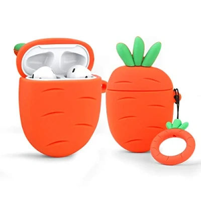 Abbildung von LEWOTE Silikon Niedliche Lustige Abdeckung Kompatibel mit Apple Airpods 1&amp;2 [Obst &amp; Lebensmittel Serie] (Karotte)