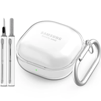 Abbildung von Transparent Hülle Kompatibel mit Samsung Galaxy Buds Pro 2 Case/Galaxy FE/Galaxy 2/Galaxy Pro/Galaxy Live Karabiner &amp; Reiniger Kit (Transparent)