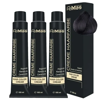 Abbildung von FemMas Haarfarbe 3x Mittelbraun Asch 4.1 I Professionelle Creme mit Arganöl, Keratin &amp; Ceramiden Als dauerhafte Haarfärbung oder Tönung für strahlende, haltbare Farbergebnisse 100 ml