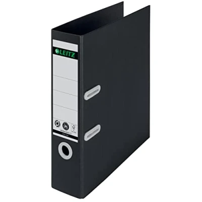Abbildung von Leitz Qualitäts Ordner 180, 10er Pack, A4, 8 cm Rückenbreite, 100 Prozent recyclebar, CO2 kompensiert, Umweltfreundlich, Qualitativ hochwertig, Recycle Serie, Schwarz, 10180095